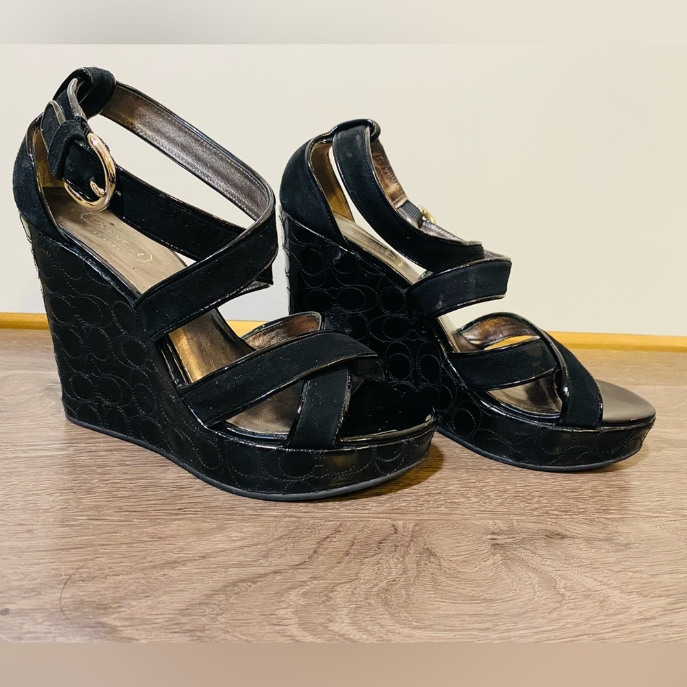 Vintage Authentic Coach Strappy Wedge Heels